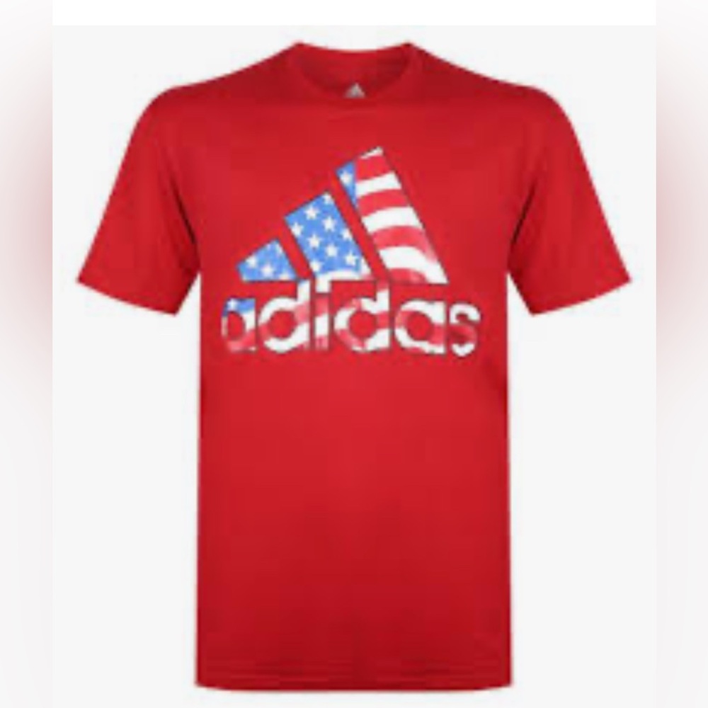 Adidas stars & stripes American flag logo Red Short Sleeve Tee with Iconic Logo